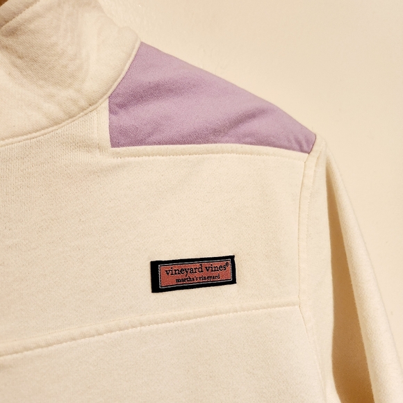Vineyard Vines | Women's Ivory & Purple Quarter Zipper Shep Sweatshirt (Size XL) - Picture 5 of 16